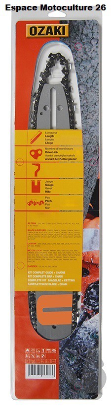 Guide de tronçonneuse 20 (50cm) + Chaîne PAS 3/8 .063 (1.6mm) 72E de  marque OZAKI